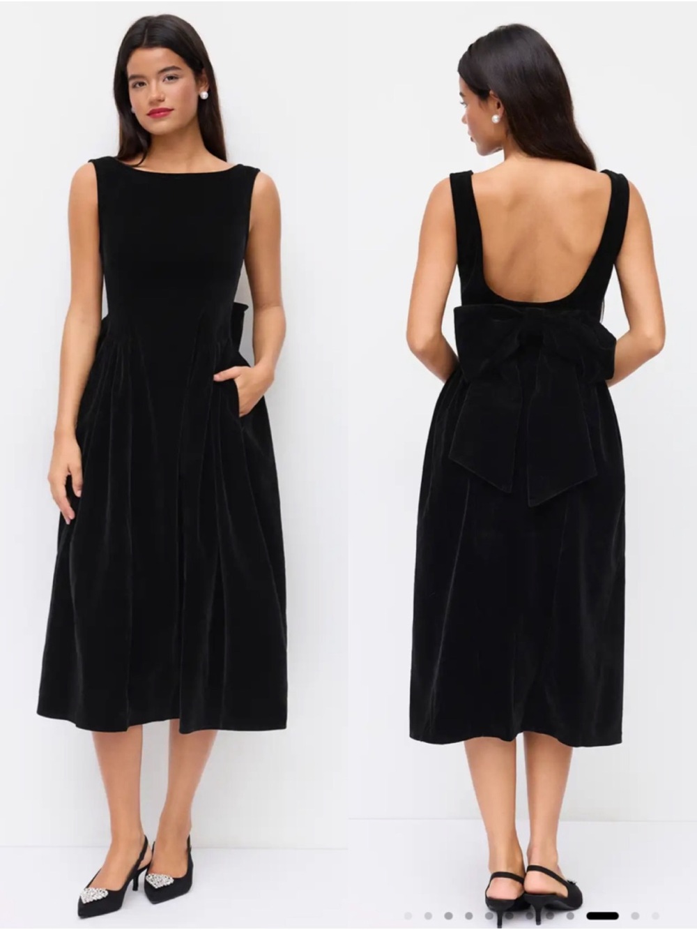 NWT Cider Velvet Boat Neck Bowknot Midi Dress